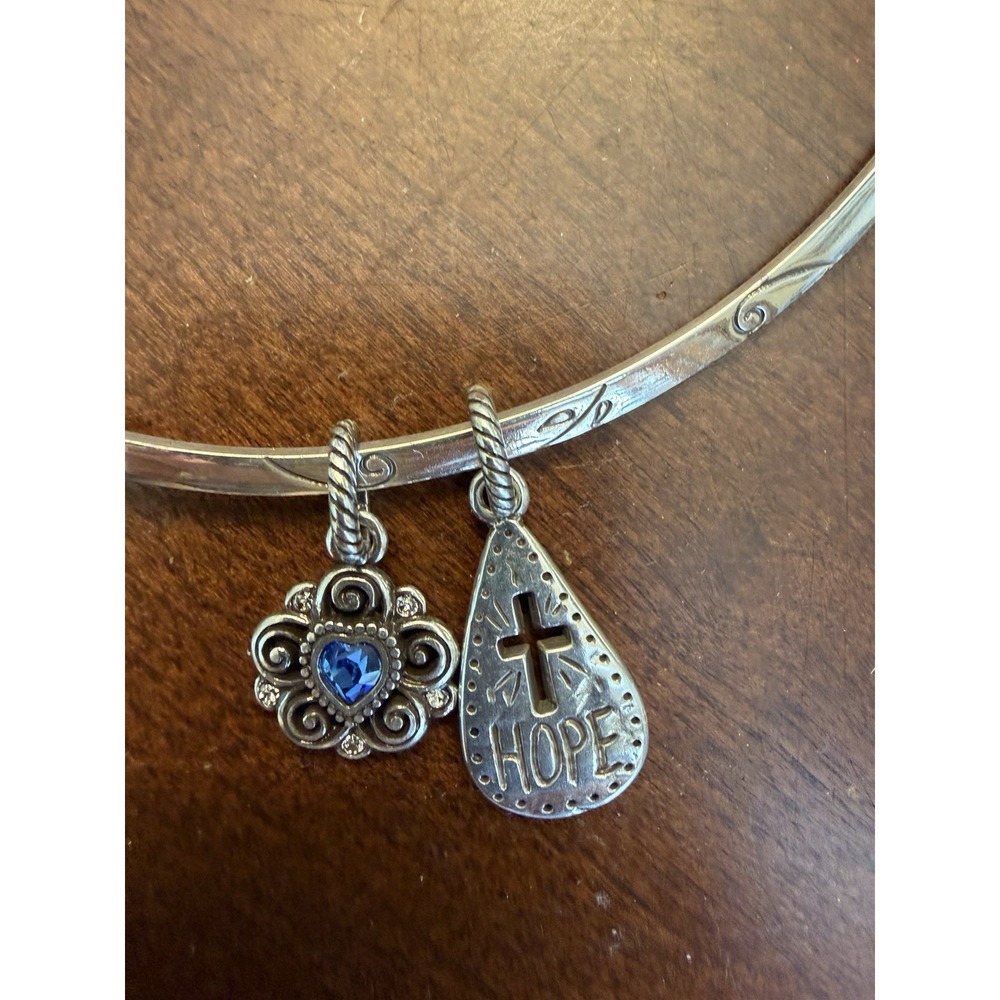 Brighton Monogram Choker Necklace Hope Cross Azure Heart Charm Silver Tone - Picture 9 of 11
